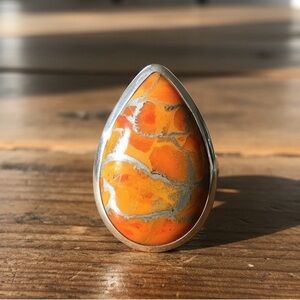 Orange and Sterling Silver Teardrop Ring